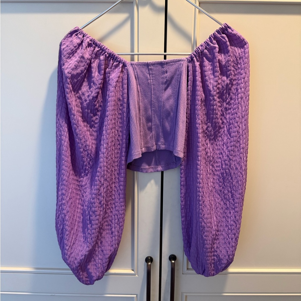 Urban Outfitters Purple Ribbed Off-Shoulder Top